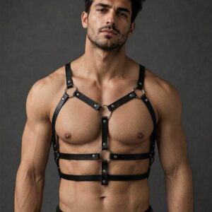 Arnés Masculino de Eco Cuero Negro con Aros | Talla Ajustable · ZONAG Chile