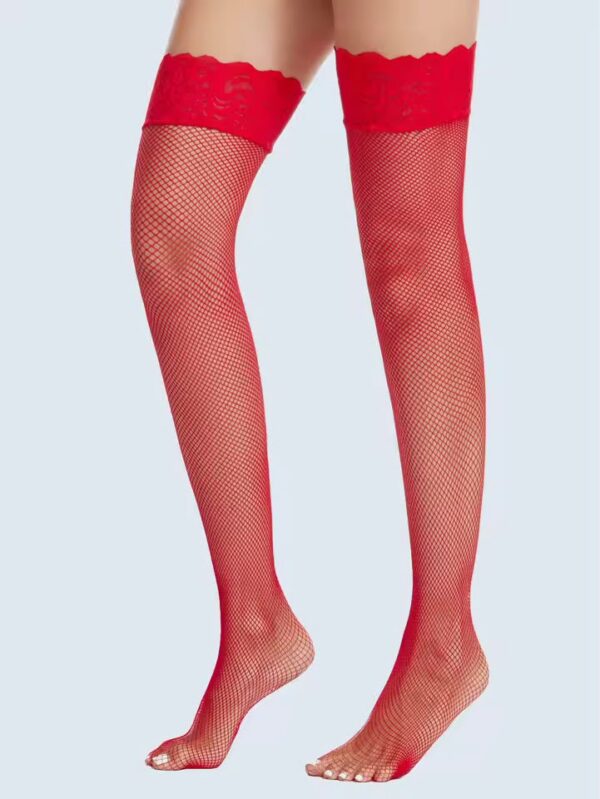 Media_Malla_Rojo_Chile_Santiago_Maipu_Chacabuco Medias Red Malla Altas de Encaje Rojo Sobre la Rodilla para Mujer · ZONAG Chile