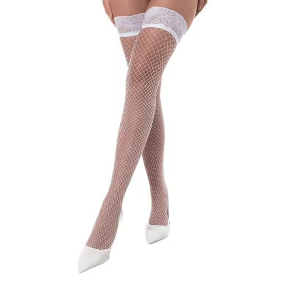 Media_Malla_Blanco_Chile_Santiago_Maipu_Chacabuco Medias Red Malla Altas Blanco con Encaje Medias Sexy para Mujer · ZONAG Chile