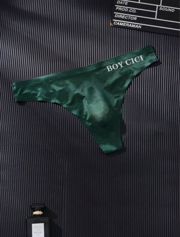 Tanga masculina verde oscuro con cintura de texto · Talla M/L