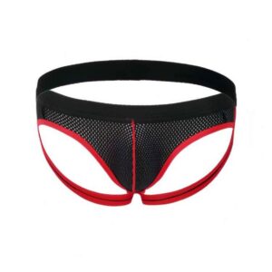 Jockstrap negro de malla con bordes rojos · Talla M/L