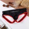 Sunga-Sutien-tanga-Chile-Santiago-Maipu Jockstrap negro de malla con bordes rojos · Talla M/L