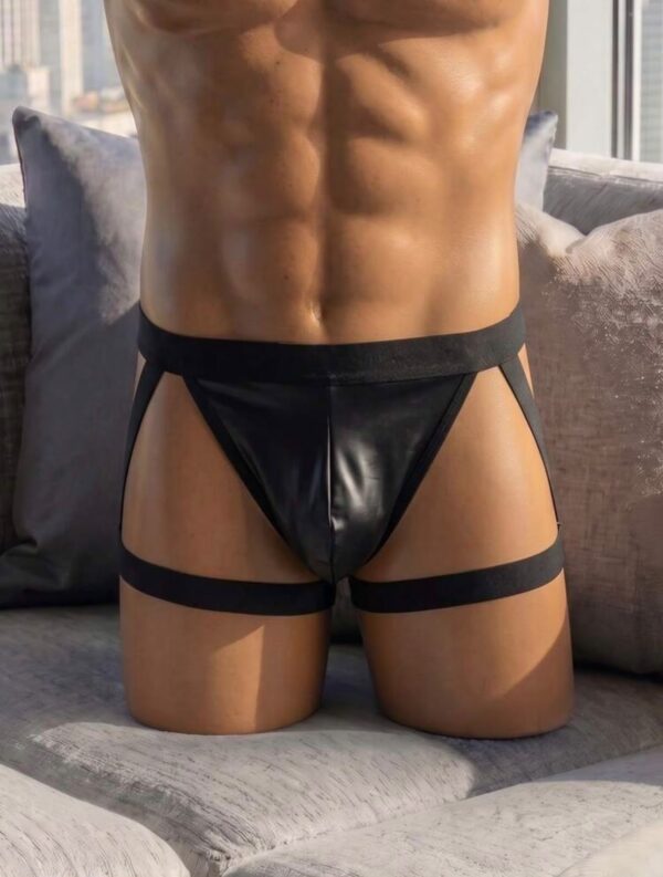 Sunga-Sutien-tanga-Chile-Santiago-Maipu Jockstrap negro con bandas en los muslos · Talla M/L