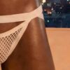 Sunga-Sutien-tanga-Chile-Santiago-Maipu Jockstrap blanco de malla con tiras cruzadas · Talla M/L