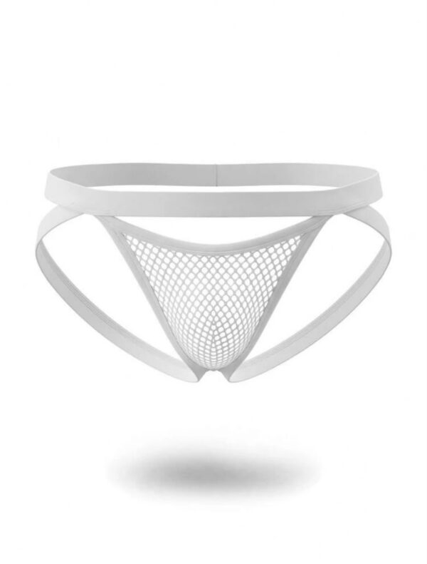 Sunga-Sutien-tanga-Chile-Santiago-Maipu Jockstrap blanco de malla con tiras cruzadas · Talla M/L
