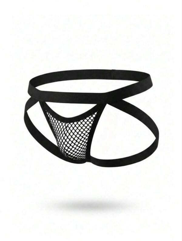 Sunga-Sutien-tanga-Chile-Santiago-Maipu Jockstrap negro de malla con tiras cruzadas · Talla M/L