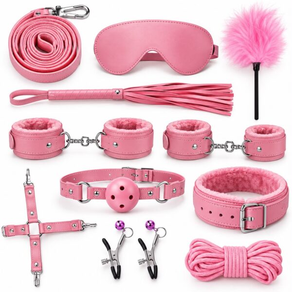 BDSM-kit-amarre-bondage-sexo-sexshop-maipu-chacabuco-chile-santiago Kit de Amarre Bondage BDSM 10 piezas Solo Color Rosado